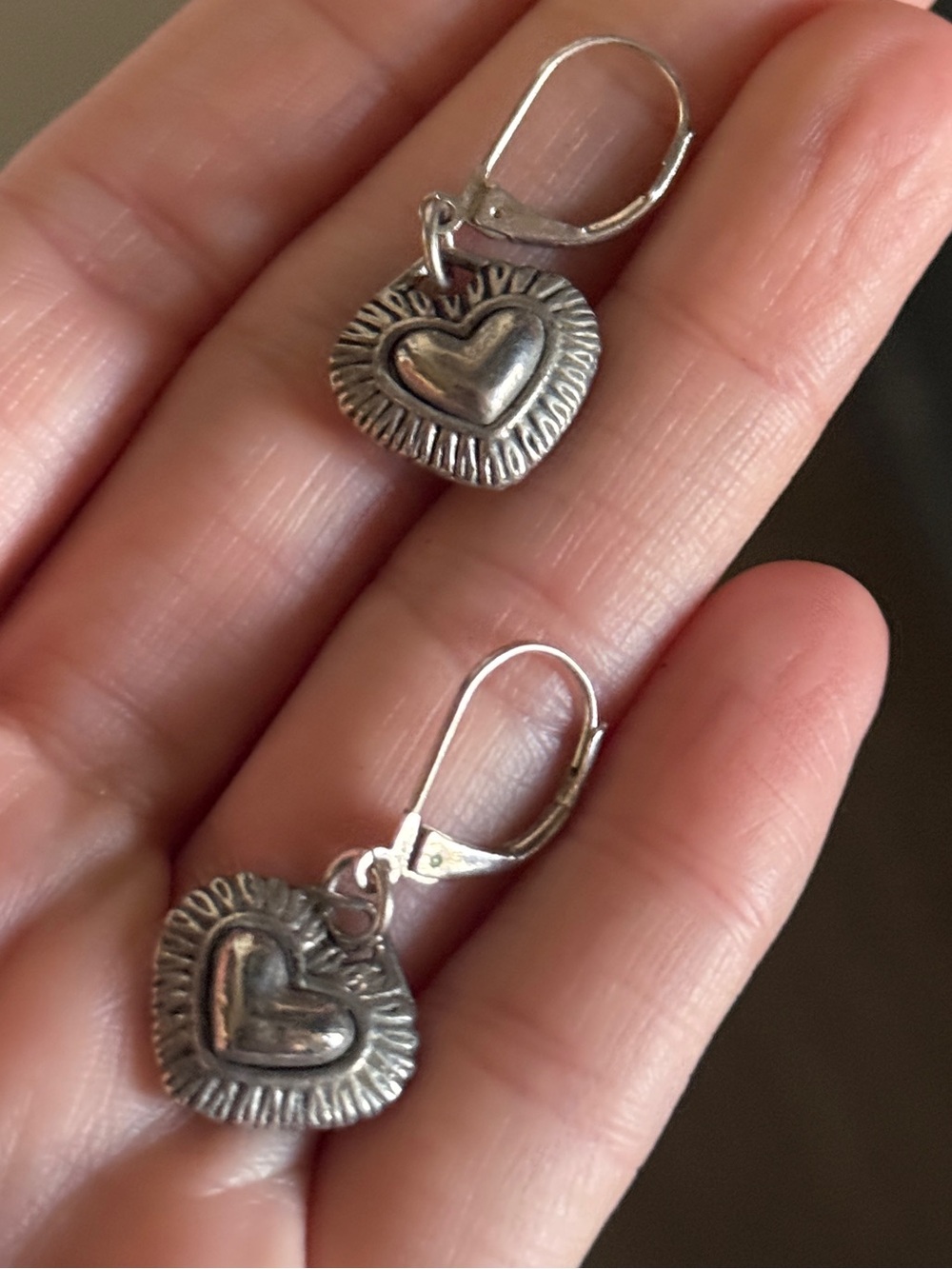Sterling Silver Heart Drop Huggies Earrings